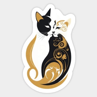 Gustav Klimt's Chromatic Cat: Colorful Feline Illustration Sticker